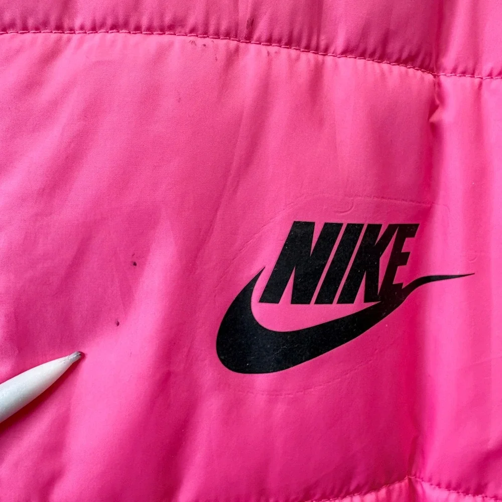 Nike‎ Therma-FIT Puffer Coat Women Sz Small Pink Long Hooded Winter Warm